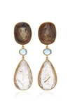 BAHINA 18K GOLD SAPPHIRE TOPAZ AND RUTILATED QUARTZ EARRINGS,ERNO689