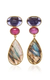 BAHINA 18K GOLD IOLITH, RUBY AND LABRADORITE EARRINGS,710885