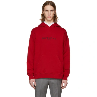 Givenchy Distressed-logo Print Cotton Hooded Sweatshirt In Red