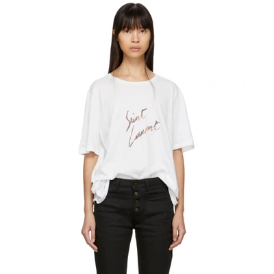 Saint Laurent Logo Print Cotton T-shirt In White