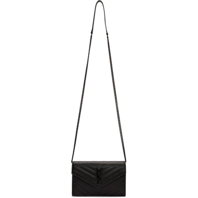 Saint Laurent Medium Monogram Matelassé Leather Wallet-on-chain In Black