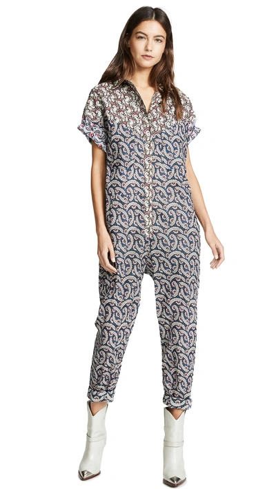 Isabel Marant Étoile Lindsie V-neck Patchwork Cotton Jumpsuit In Pink