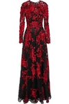 BADGLEY MISCHKA FLORAL-APPLIQUÉD EMBROIDERED TULLE GOWN,3074457345619605811