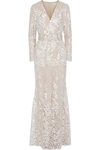 BADGLEY MISCHKA BADGLEY MISCHKA WOMAN BELTED EMBELLISHED TULLE GOWN IVORY,3074457345619678928