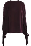MILLY MILLY WOMAN JULIETTE BOW-DETAILED STRETCH-SILK TOP BURGUNDY,3074457345619720853
