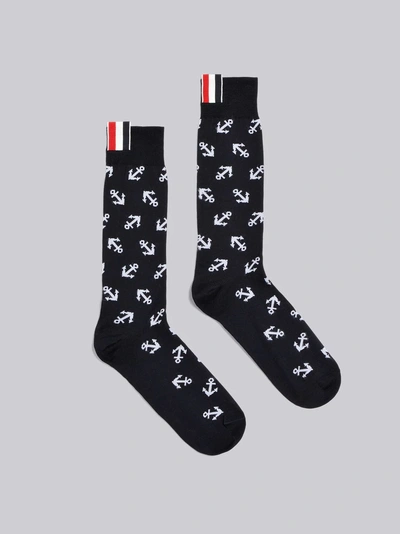 Thom Browne Anchor Mid-calf Cotton Socks In Blue