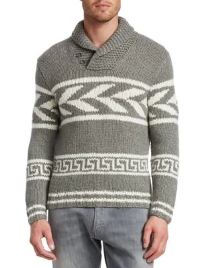 Ralph Lauren Shawl-collar Intarsia Cashmere Sweater In Gray