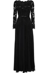 BADGLEY MISCHKA BADGLEY MISCHKA WOMAN SATIN-TRIMMED EMBELLISHED TULLE AND CHIFFON GOWN BLACK,3074457345619699972