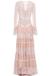 CATHERINE DEANE WOMAN TIERED SATIN-TRIMMED LACE AND CREPE GOWN BABY PINK,GB 10375442618662265