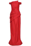 BLACK HALO EVE BY LAUREL BERMAN BLACK HALO WOMAN OFF-THE-SHOULDER LAYERED CREPE GOWN RED,3074457345619764266