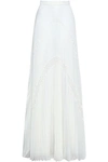 ZUHAIR MURAD ZUHAIR MURAD WOMAN LACE-TRIMMED GEORGETTE PLISSÉ MAXI SKIRT OFF-WHITE,3074457345619778195