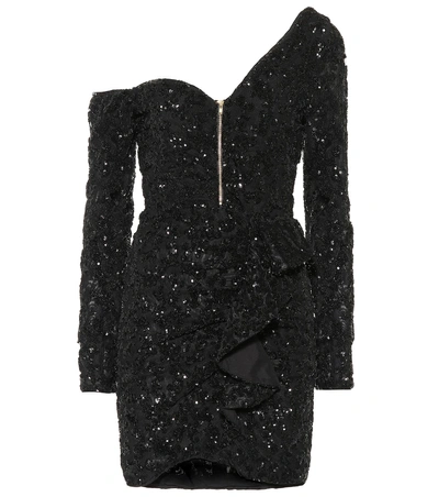 Self-portrait Sequin-embellished Off-the-shoulder Mini Dress In Black