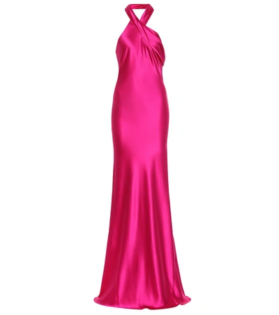 Galvan Pandora Silk-satin Halterneck Gown In Pink