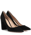 Gianvito Rossi Block-heel Pointed Suede Pumps In Black