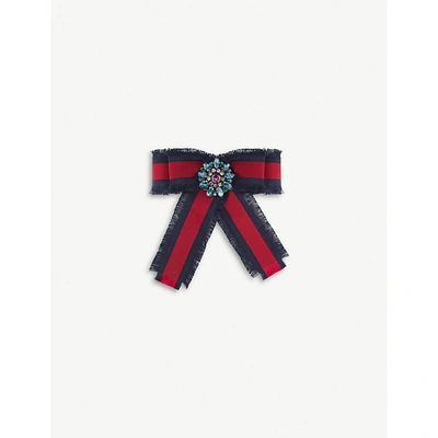 Gucci Bow Grosgrain And Crystals Brooch
