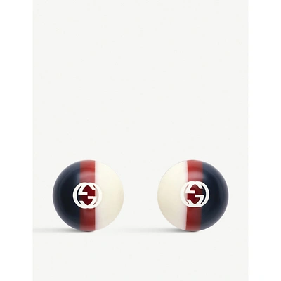 Gucci Wed Print Resin Studs In White/red/blue