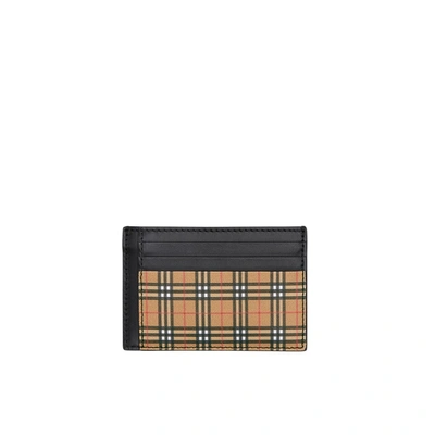 Burberry Small Scale Check And Leather Money Clip Card Case In Antique Yellow/black