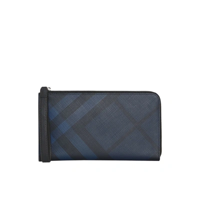 Burberry London Check And Leather Travel Wallet In Navy/black