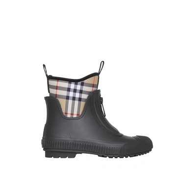 Burberry Flinton Check Waterproof Rain Boot In Black