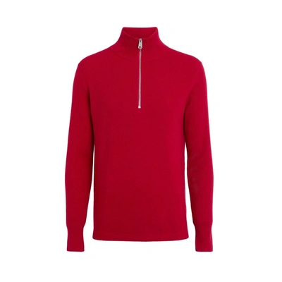 Burberry Rib Knit Cashmere Half-zip Sweater In Red