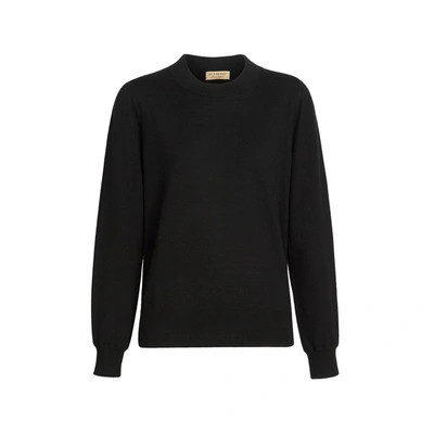 Burberry Bempton Tartan Elbow Patch Merino Wool Sweater In Black