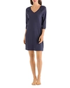 Hanro Pure Essence Raglan Three-quarter Sleeve Cotton Short Gown In Matted Blue