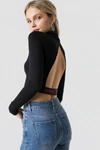 NA-KD OPEN BACK POLO NECK TOP - BLACK