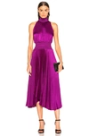 A.l.c Renzo High-neck Sleeveless Pleated Satin Midi Cocktail Dress In Orchid