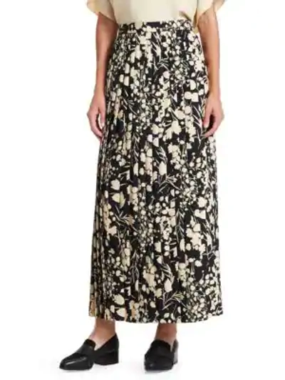 The Row Lawrence Floral-print Silk Maxi Skirt In Black Butter