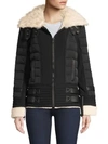 BLANC NOIR Moto Aviator Faux-Fur Collar Down Puffer Jacket