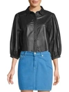 GANNI Heavy Leather Snap-Front Peasant Top