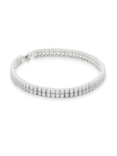 Cz By Kenneth Jay Lane Cubic Zirconia Two-row Anklet In Silver