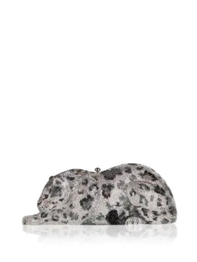 Judith Leiber Wildcat Snow Leopard Crystal-embellished Evening Clutch Bag, Silver In Silver Multi