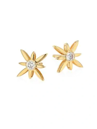 Roberto Coin Disney X  Princess Cinderella 18k Yellow Gold & Diamond Floral Stud Earrings