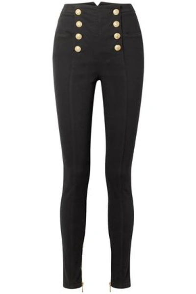 Balmain Button-detailed Denim Skinny Trousers In Black