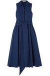 MICHAEL KORS MICHAEL KORS COLLECTION WOMAN BELTED STRETCH-COTTON POPLIN MIDI DRESS NAVY,3074457345619793844