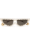 GUCCI Cat-eye faux pearl-embellished gold-tone sunglasses