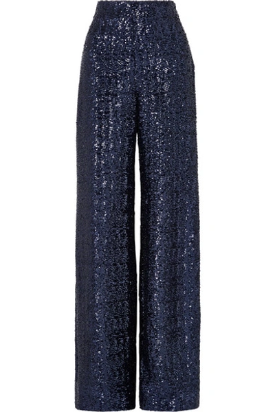 Roland Mouret Fabien Sequined Tulle Wide-leg Pants In Navy