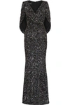 TALBOT RUNHOF ROSIN CAPE-EFFECT SEQUINED CREPE GOWN