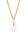 SAKS FIFTH AVENUE 9MM - 9.5MM White Freshwater Pearls, Diamonds and 14K Yellow Gold Pendant Necklace,0400010101971