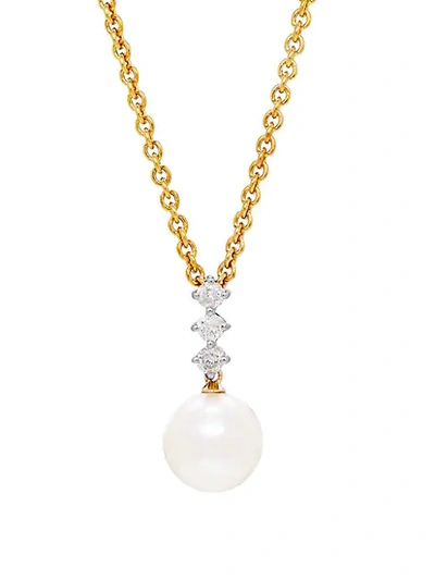 Saks Fifth Avenue 9mm - 9.5mm White Freshwater Pearls, Diamonds And 14k Yellow Gold Pendant Necklace
