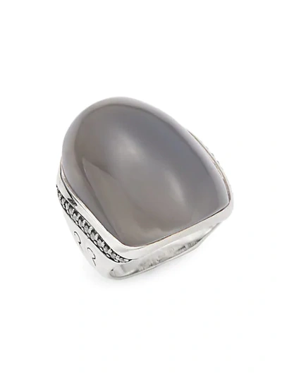 John Hardy Sterling Silver, Gray Moonstone & Diamond Statement Ring