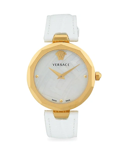 Versace 14k Gold, Stainless Steel & Leather-strap Watch