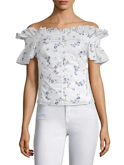Rebecca Taylor Francine Off The Shoulder Cotton Top In Snow Combo
