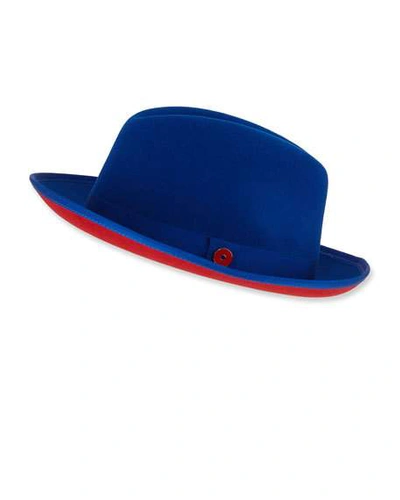 Keith And James King Red-brim Wool Fedora Hat, True Blue
