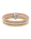 ALBERTO MILANI PIAZZA MERCANTI 18K GOLD TUBOGAS TRICOLOR STACKED BRACELET W/ DIAMONDS,PROD217510193