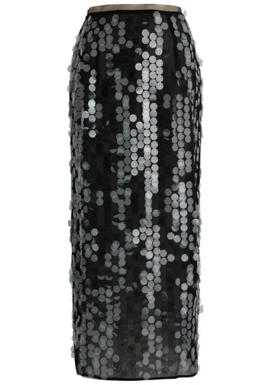 16arlington 16 Arlington Dia Sequin-embellished Tulle Midi Skirt In Black