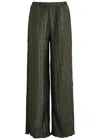 16arlington 16 Arlington Mandrake Plissé Satin Trousers In Khaki