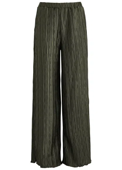 16arlington 16 Arlington Mandrake Plissé Satin Trousers In Khaki