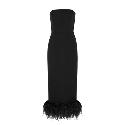 16arlington 16 Arlington Minelli Feather-trimmed Midi Dress In Black